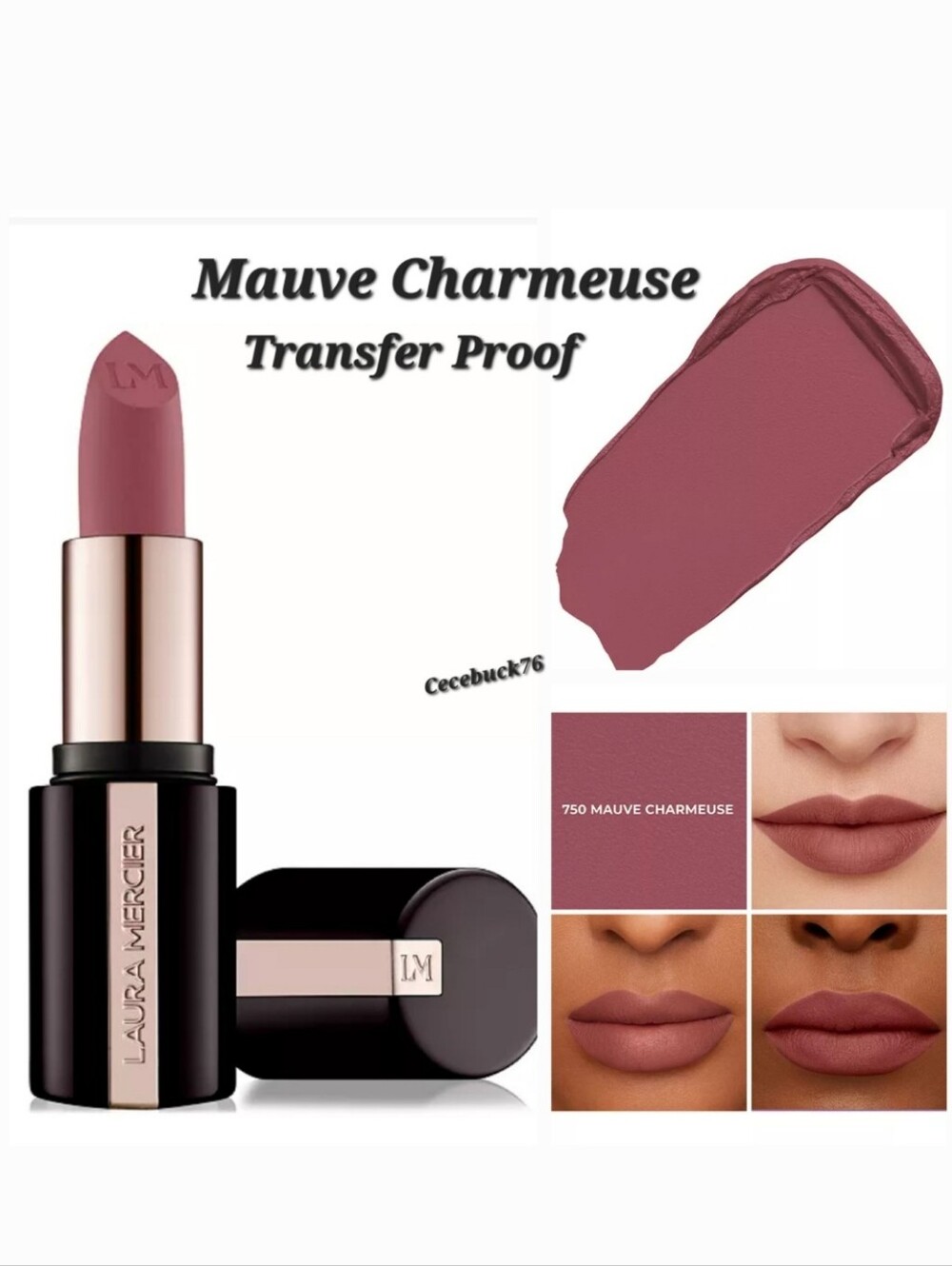 🌺Laura Mercier Mauve Charmeuse Caviar Smoothing Matte Lipstick Transfer Proof
